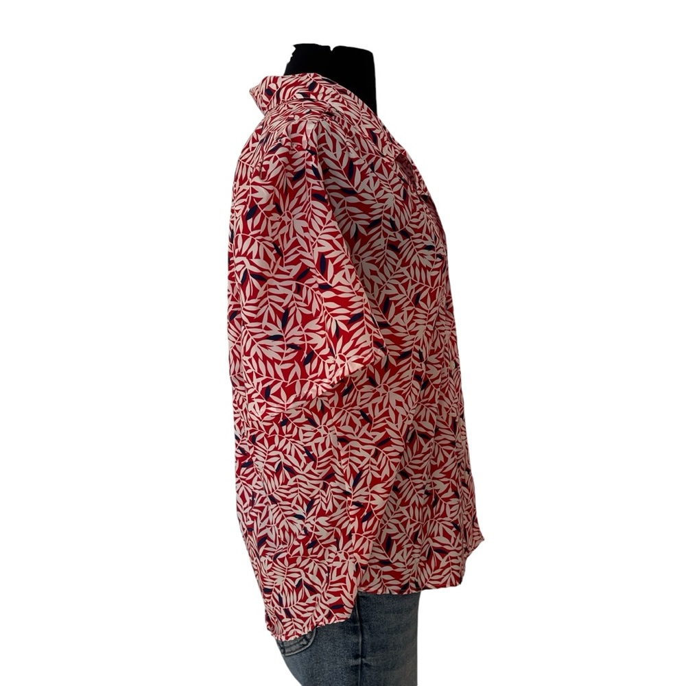 Vintage puffy short sleeve leaf print button up blouse - Picture 6 of 12